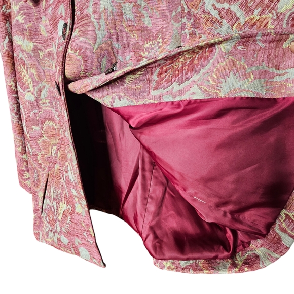 J.Jill Pink Gold Floral Pearl Button Front 3/4 Sleeve Collar Tapestry Jacket 2X - Picture 9 of 10
